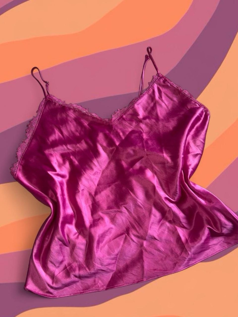 Victoria's Secret Satin Lace Trim Tank Top in Fuchsia/Pink